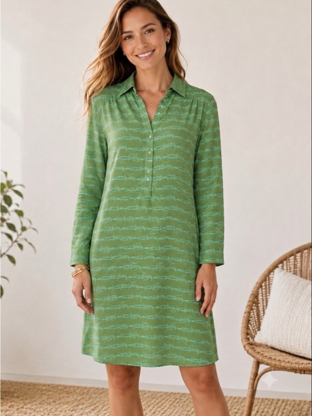 Sheridan French Alligator Print Silk Dress Kelly Green‎ 4 Luxury Tuckernuck